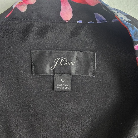 J Crew Womens Dutch Floral Dress 6 Midi Tie-Neck Pink Black Cocktail Preppy - Picture 9 of 10
